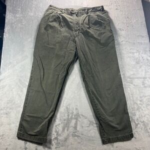 EVERGREEN Trousers Mens 40x31.5 Olive Grey Fair Relaxed Fit Pleated Cotton Twill